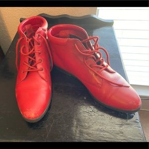 Red ankle boots